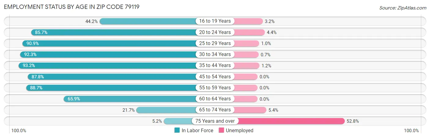 Employment Status by Age in Zip Code 79119