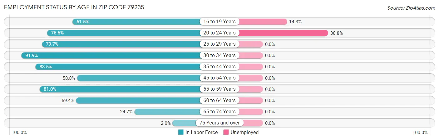 Employment Status by Age in Zip Code 79235