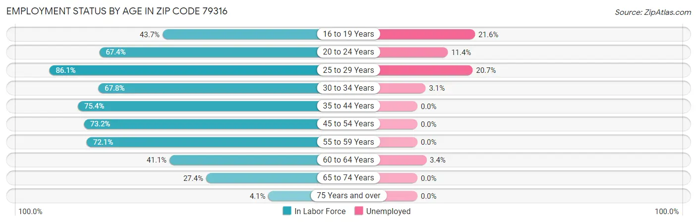Employment Status by Age in Zip Code 79316
