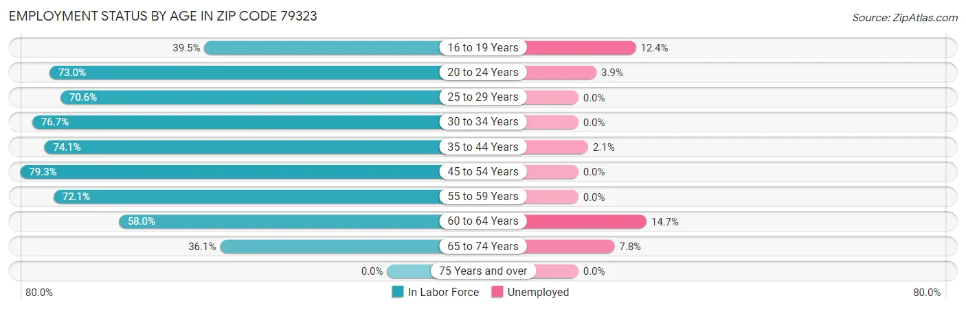 Employment Status by Age in Zip Code 79323