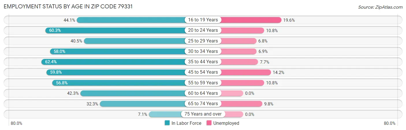 Employment Status by Age in Zip Code 79331
