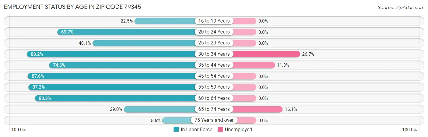 Employment Status by Age in Zip Code 79345