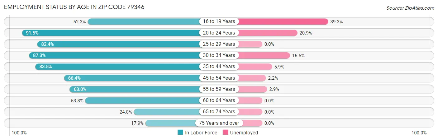 Employment Status by Age in Zip Code 79346