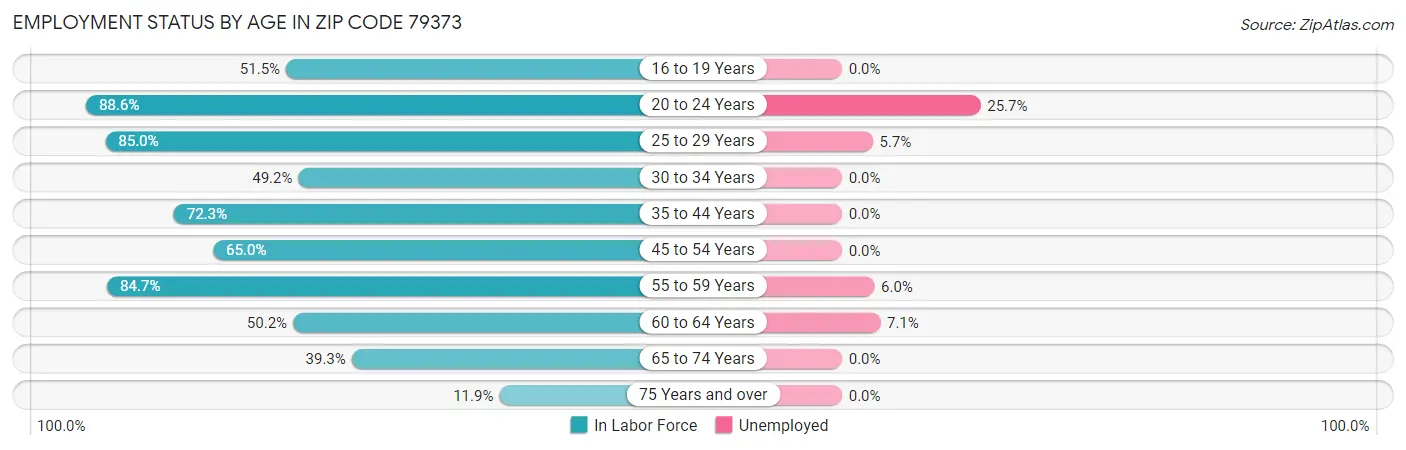 Employment Status by Age in Zip Code 79373