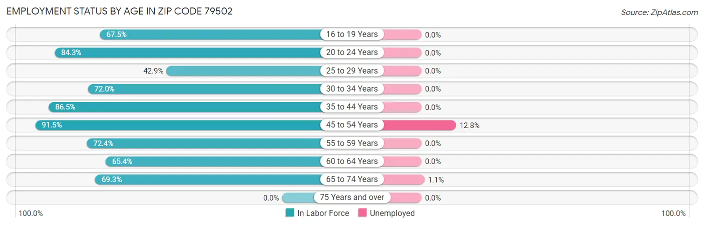 Employment Status by Age in Zip Code 79502