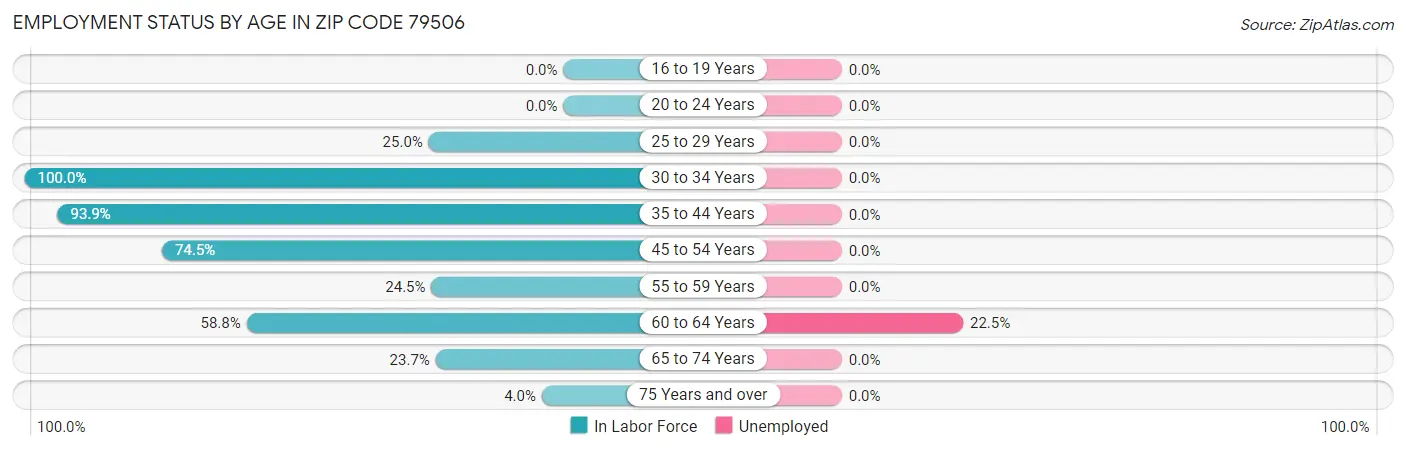 Employment Status by Age in Zip Code 79506