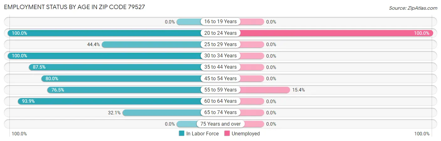 Employment Status by Age in Zip Code 79527