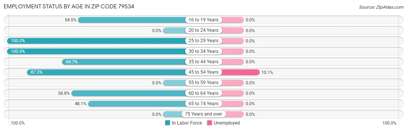 Employment Status by Age in Zip Code 79534