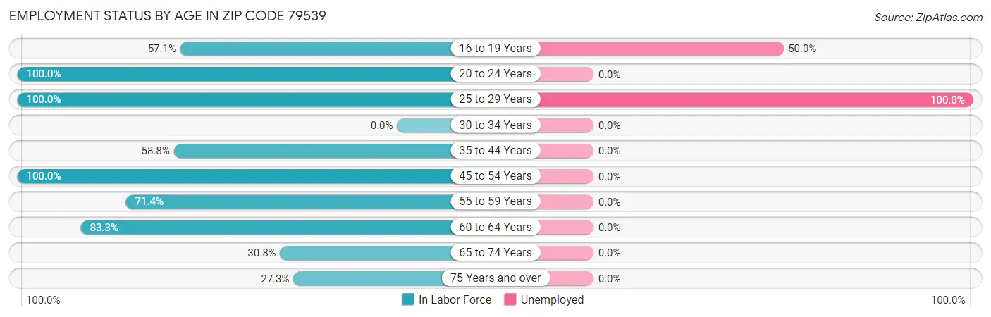 Employment Status by Age in Zip Code 79539