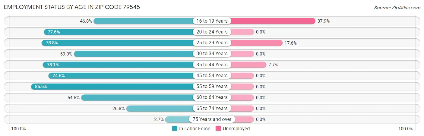 Employment Status by Age in Zip Code 79545