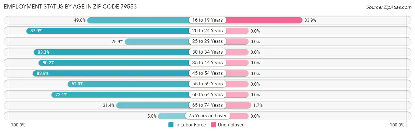 Employment Status by Age in Zip Code 79553