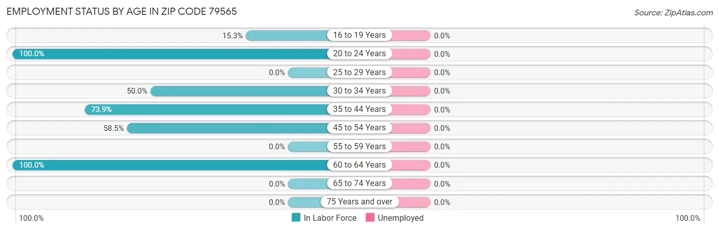Employment Status by Age in Zip Code 79565