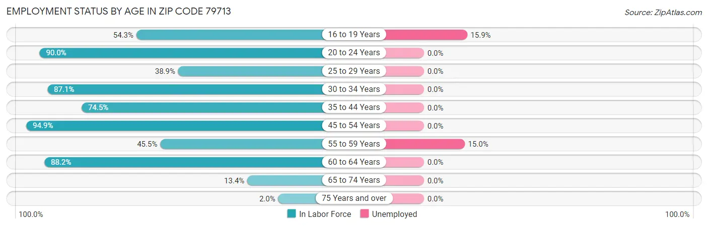 Employment Status by Age in Zip Code 79713