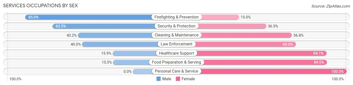 Services Occupations by Sex in Zip Code 79714