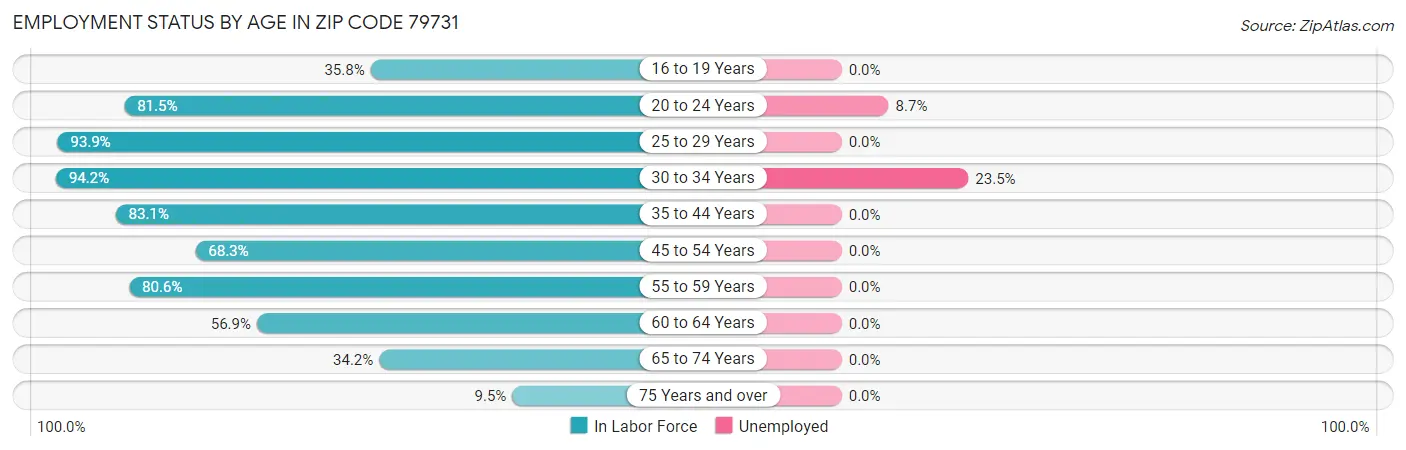 Employment Status by Age in Zip Code 79731