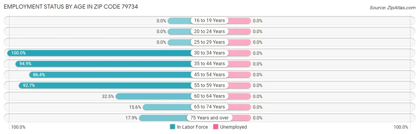 Employment Status by Age in Zip Code 79734