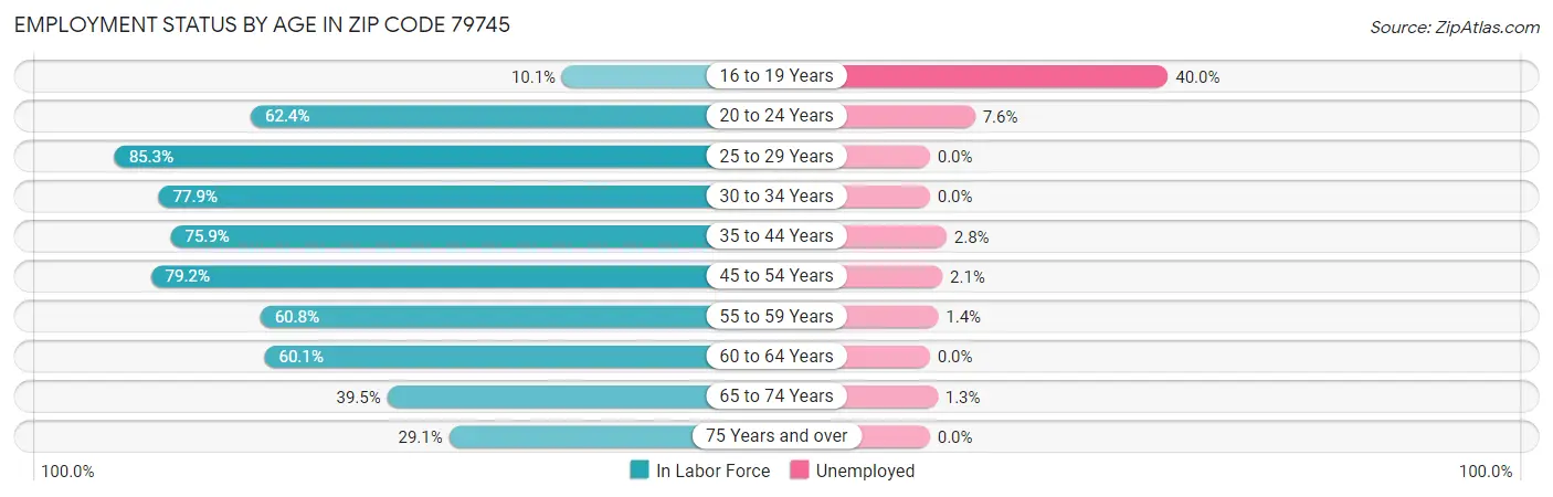 Employment Status by Age in Zip Code 79745