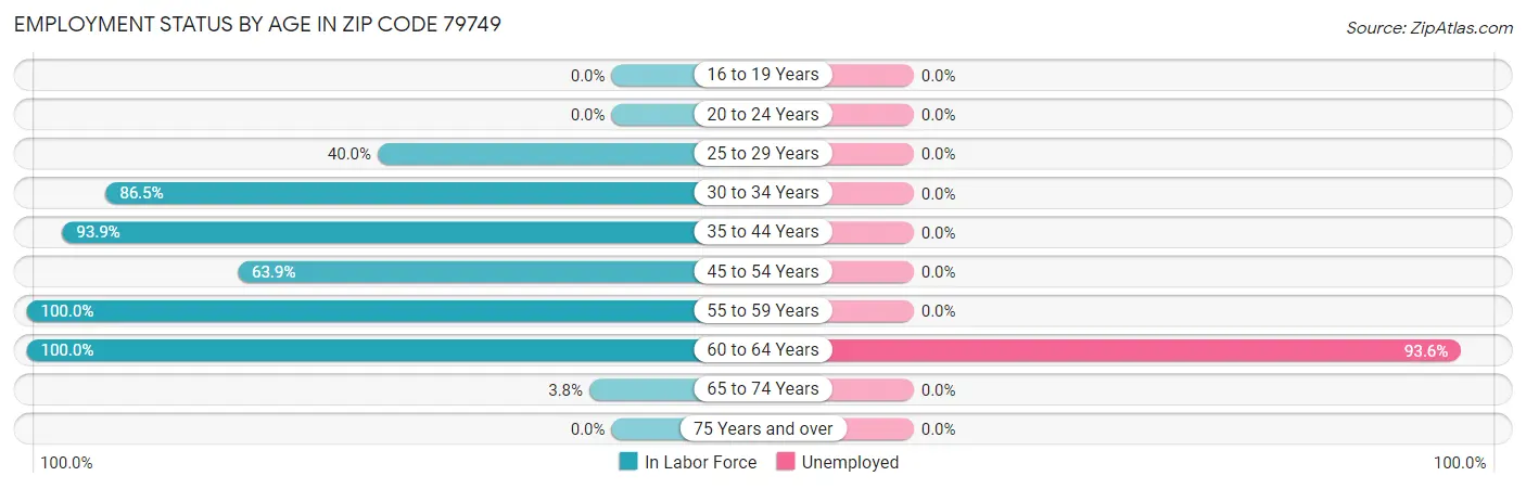 Employment Status by Age in Zip Code 79749