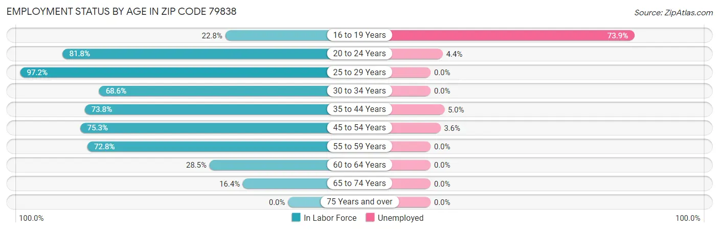 Employment Status by Age in Zip Code 79838