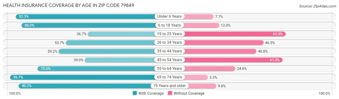 Health Insurance Coverage by Age in Zip Code 79849