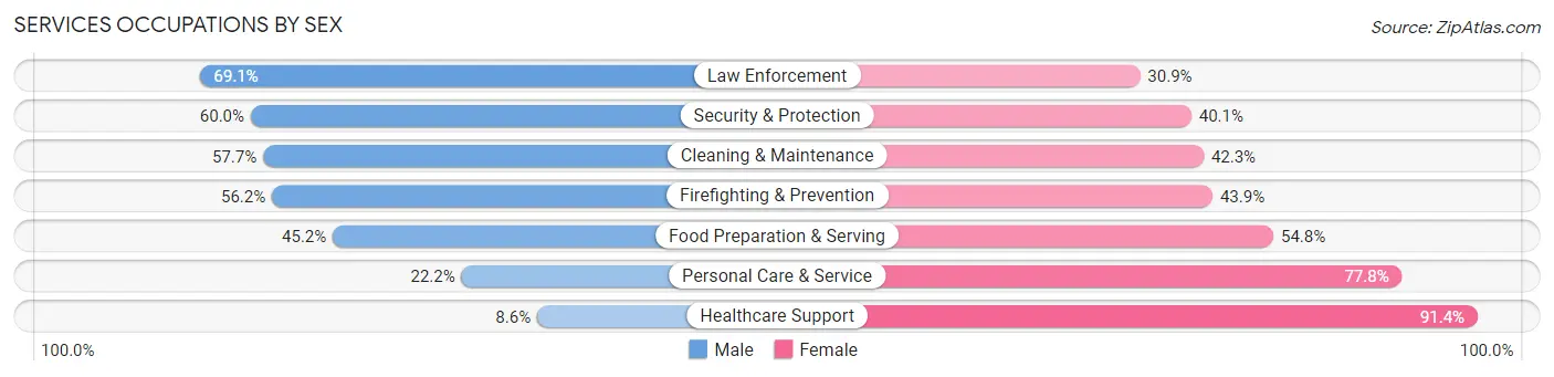 Services Occupations by Sex in Zip Code 80013