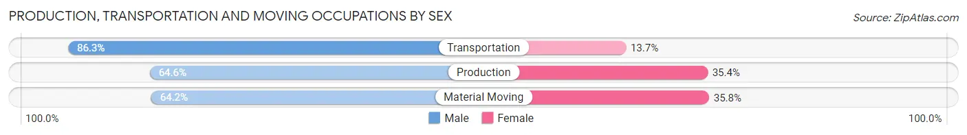 Production, Transportation and Moving Occupations by Sex in Zip Code 80022