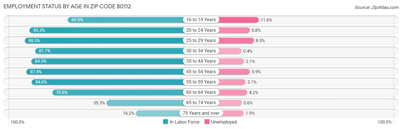 Employment Status by Age in Zip Code 80112