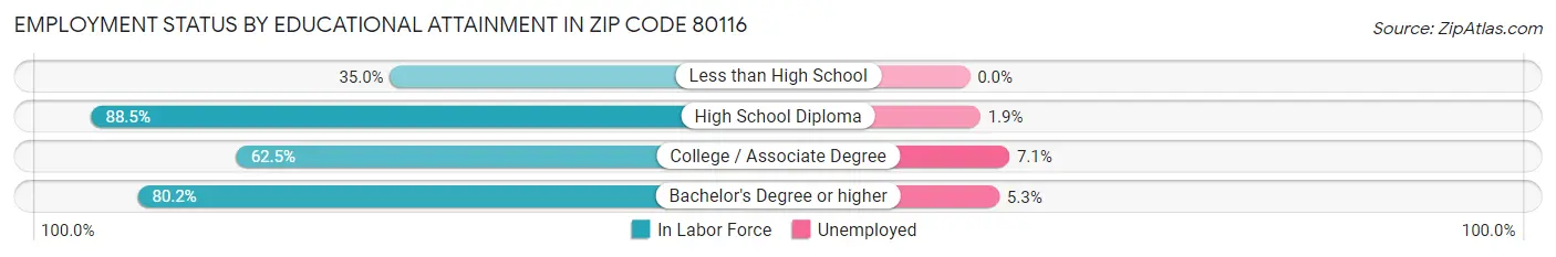 Employment Status by Educational Attainment in Zip Code 80116