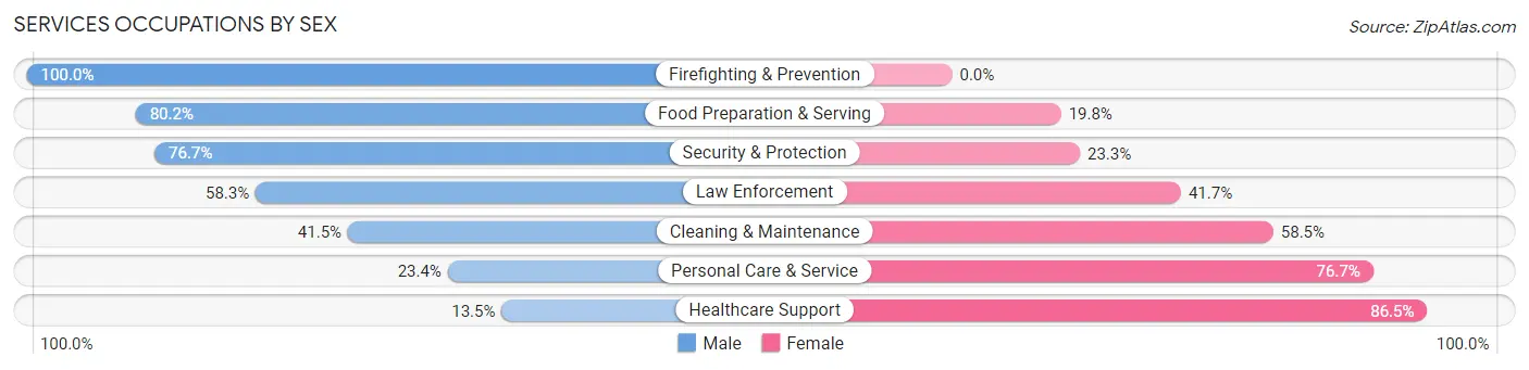 Services Occupations by Sex in Zip Code 80216