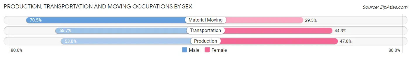 Production, Transportation and Moving Occupations by Sex in Zip Code 80421