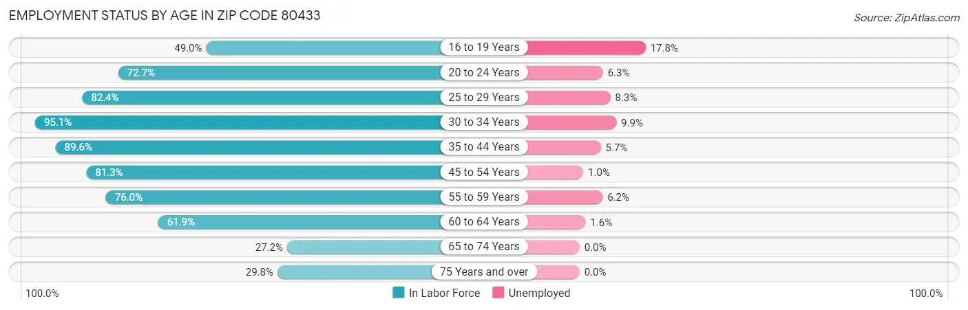 Employment Status by Age in Zip Code 80433