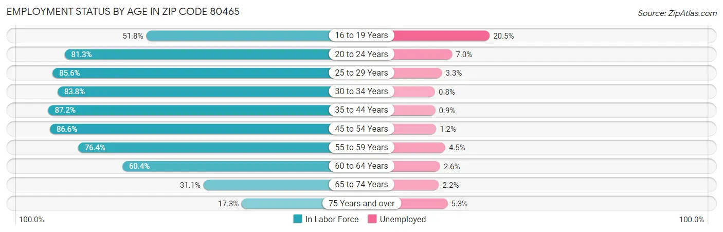 Employment Status by Age in Zip Code 80465