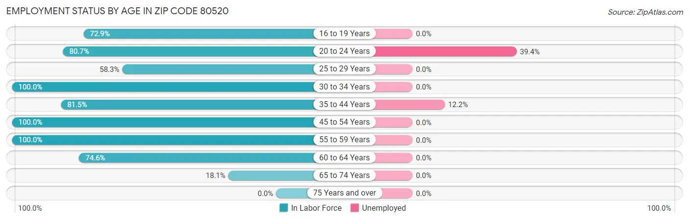 Employment Status by Age in Zip Code 80520