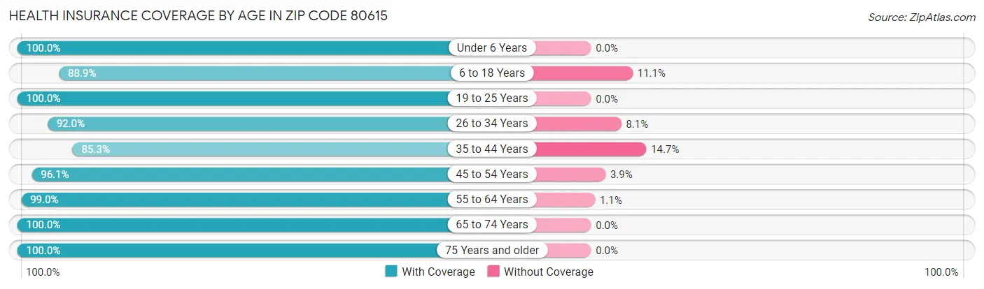 Health Insurance Coverage by Age in Zip Code 80615