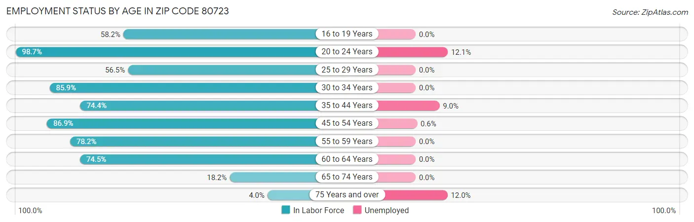 Employment Status by Age in Zip Code 80723