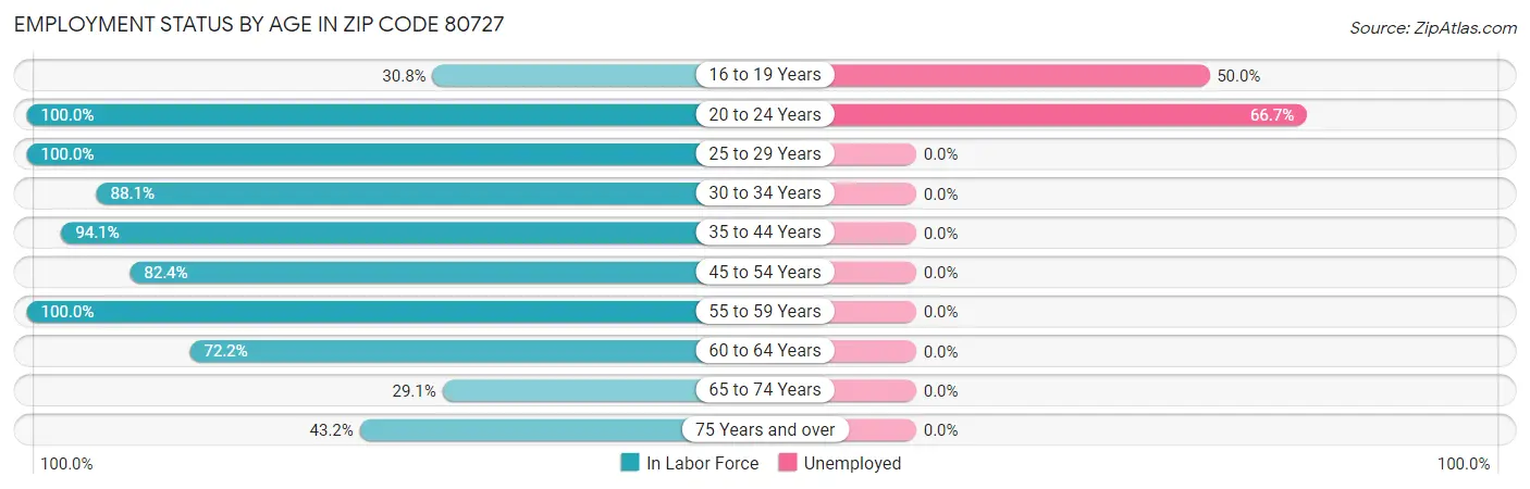 Employment Status by Age in Zip Code 80727