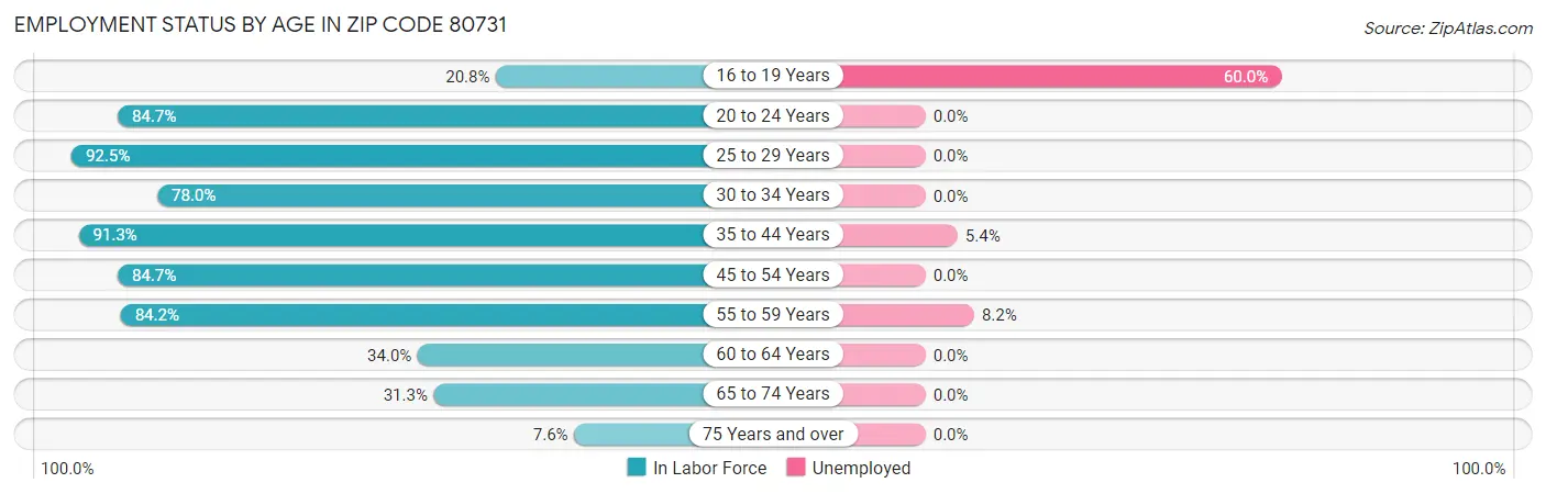 Employment Status by Age in Zip Code 80731