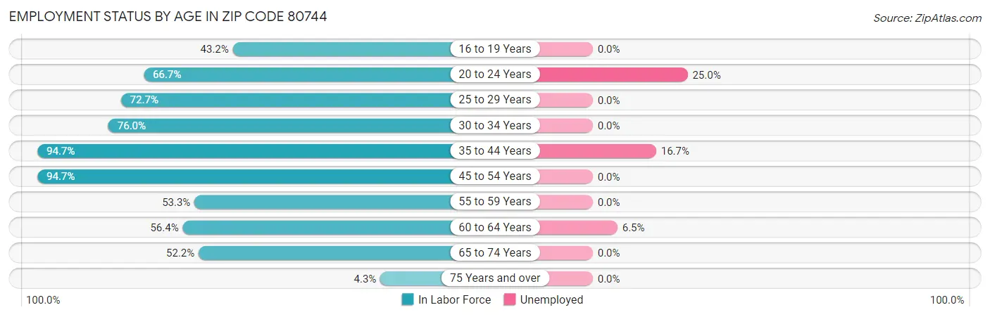 Employment Status by Age in Zip Code 80744