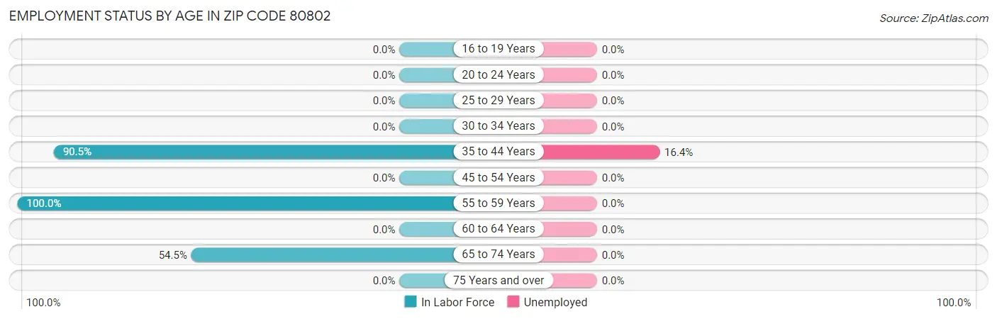 Employment Status by Age in Zip Code 80802