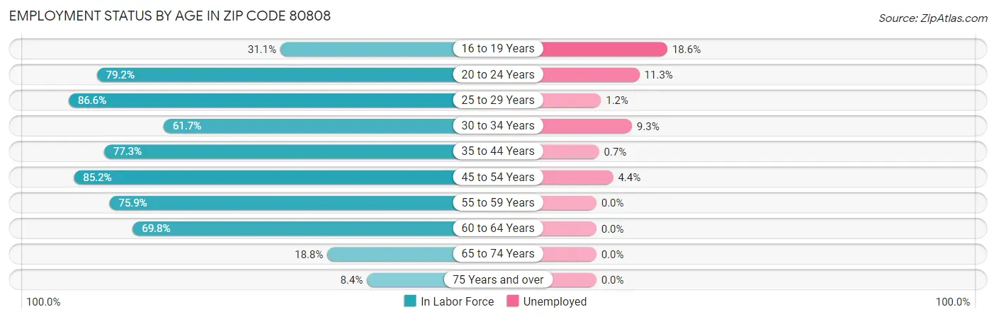 Employment Status by Age in Zip Code 80808