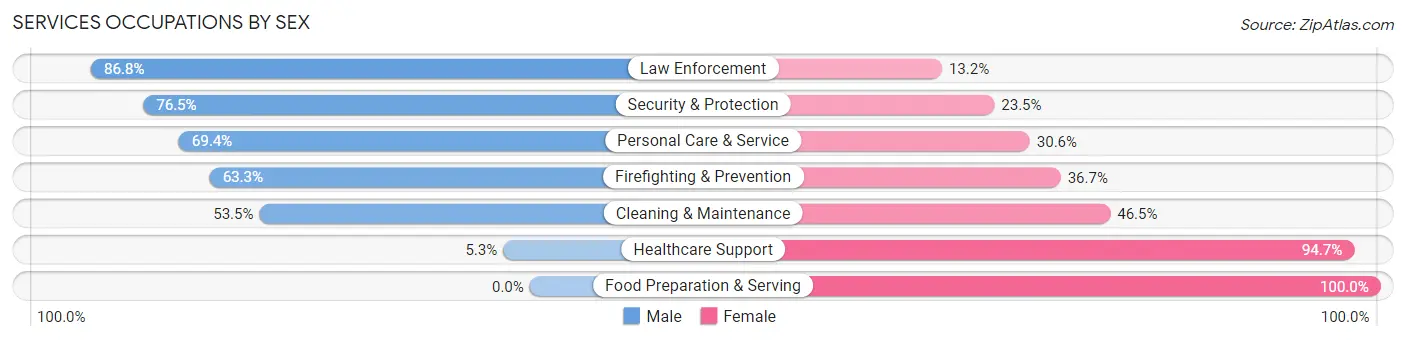 Services Occupations by Sex in Zip Code 80808