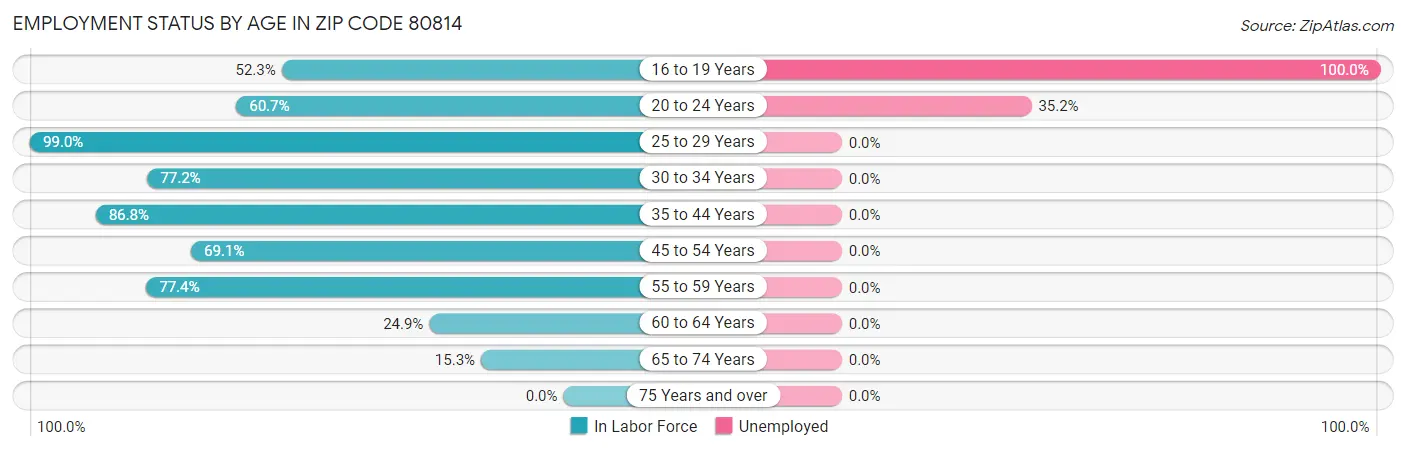 Employment Status by Age in Zip Code 80814