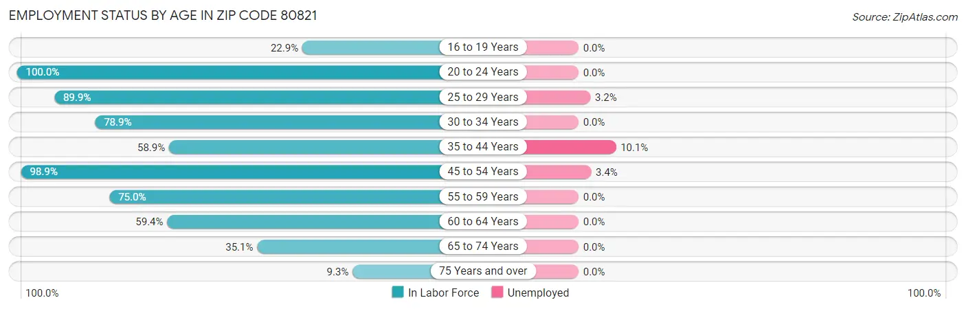 Employment Status by Age in Zip Code 80821