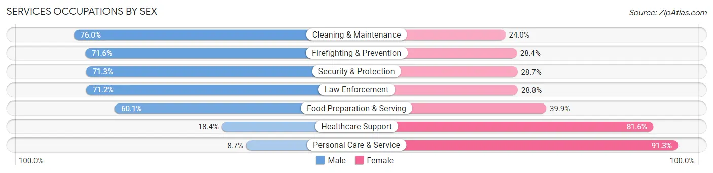 Services Occupations by Sex in Zip Code 81005