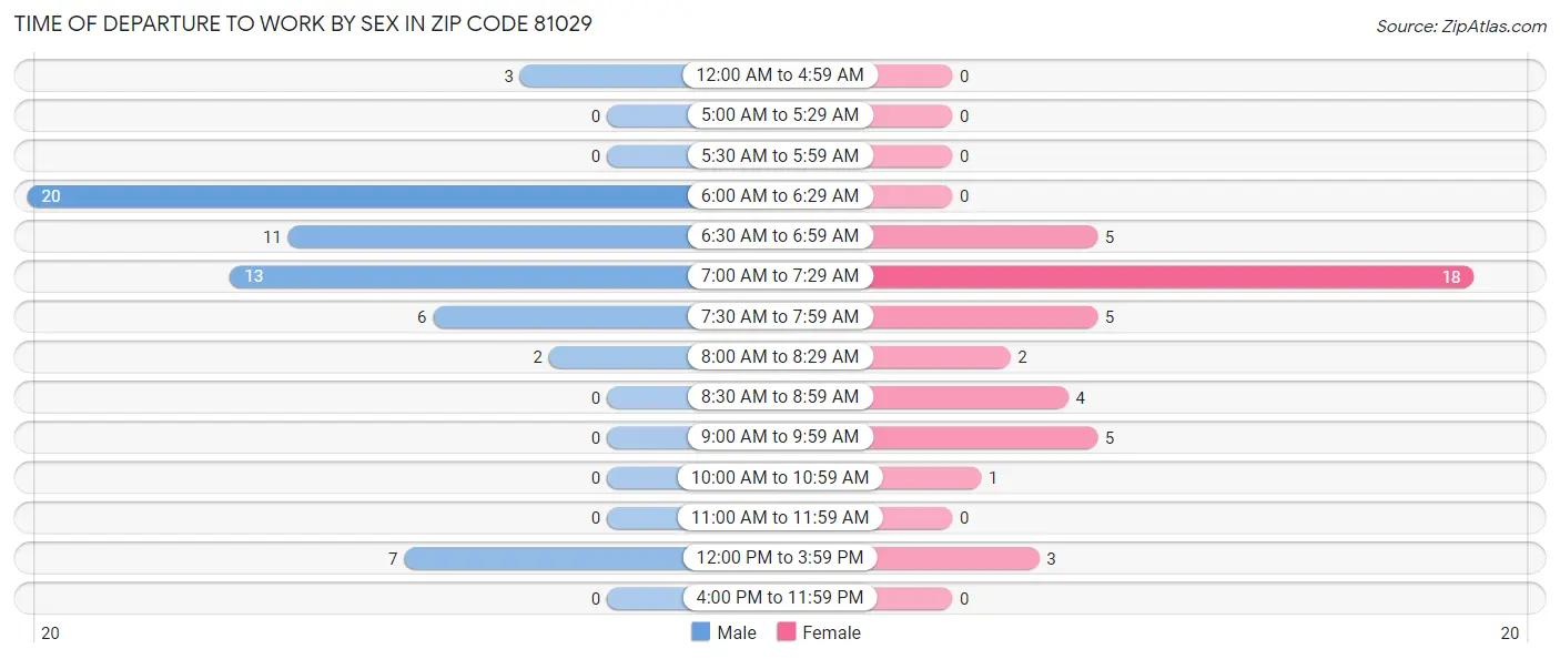 Time of Departure to Work by Sex in Zip Code 81029