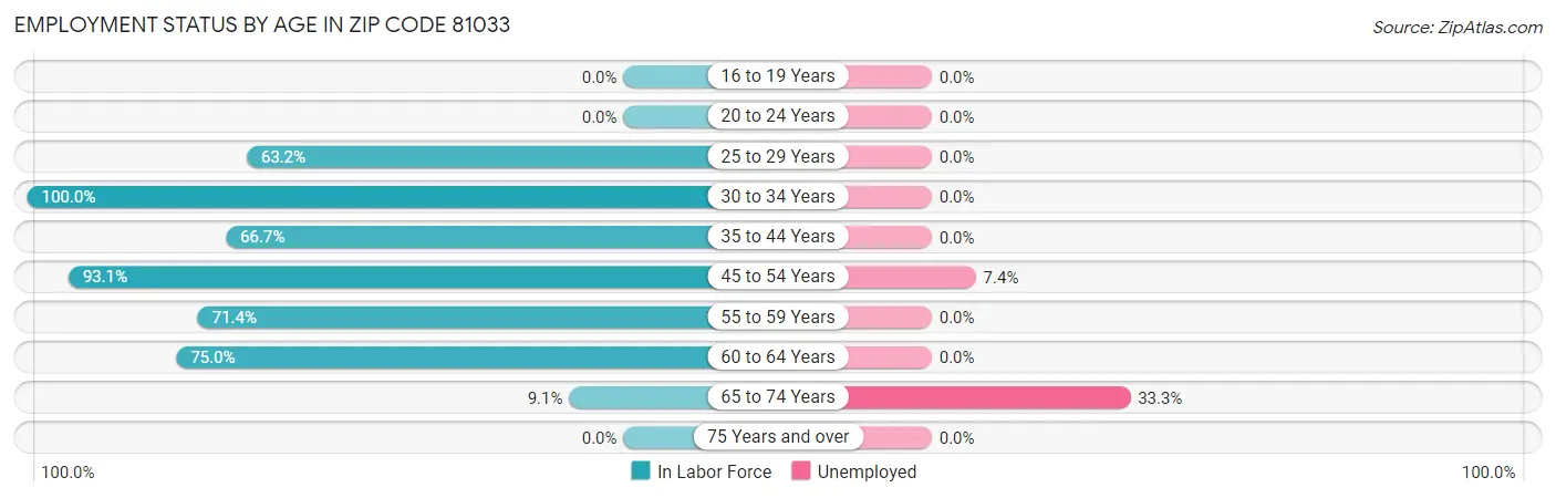 Employment Status by Age in Zip Code 81033
