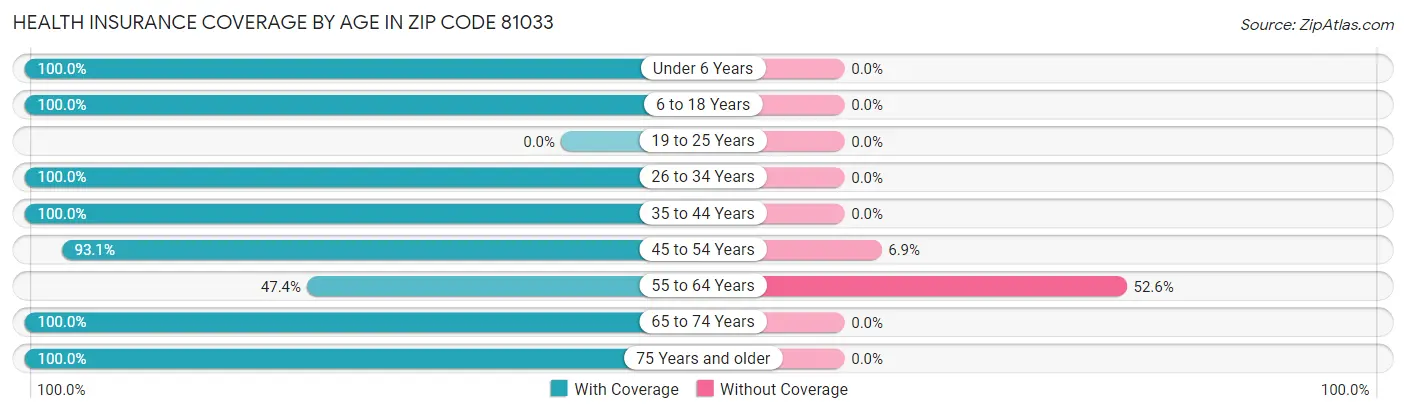 Health Insurance Coverage by Age in Zip Code 81033
