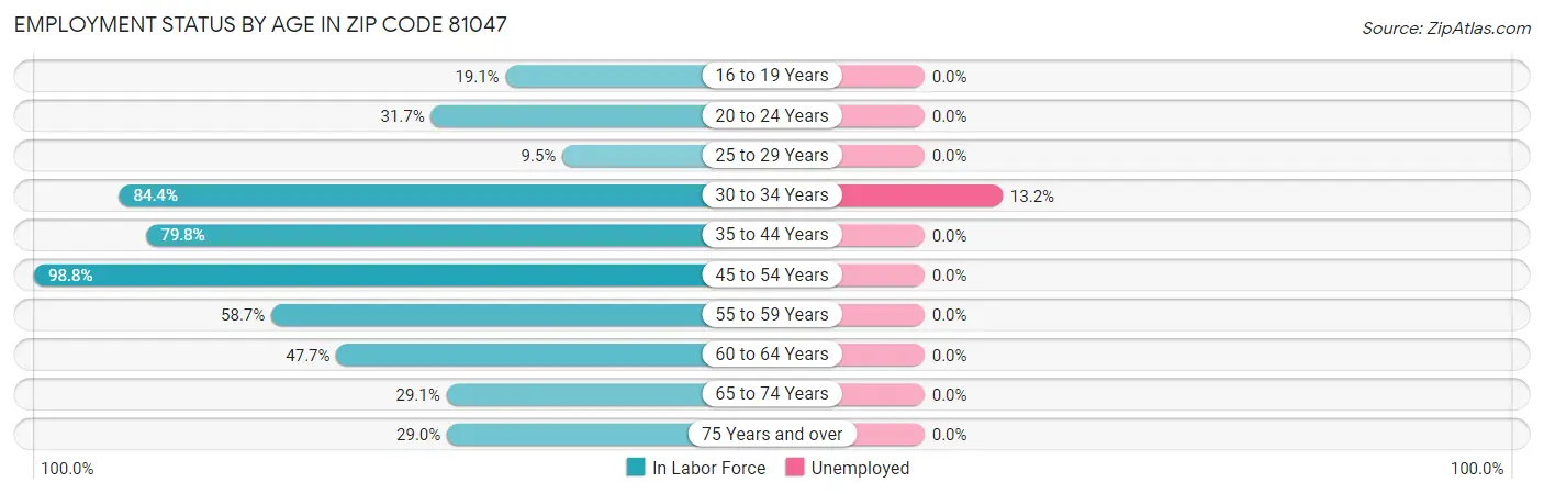 Employment Status by Age in Zip Code 81047