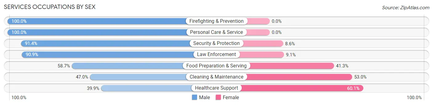 Services Occupations by Sex in Zip Code 81052