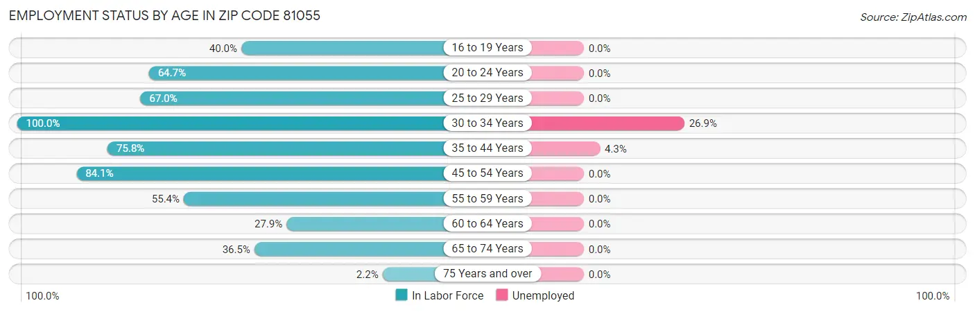 Employment Status by Age in Zip Code 81055